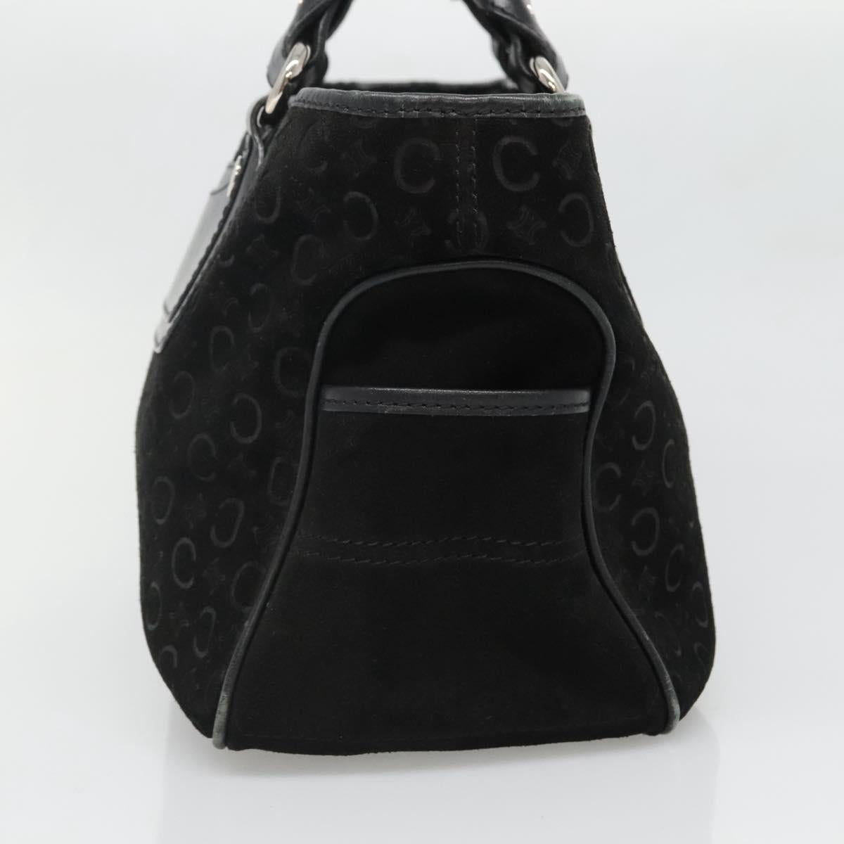 CELINE C Macadam Canvas Hand Bag Suede Black Silver Auth 138370