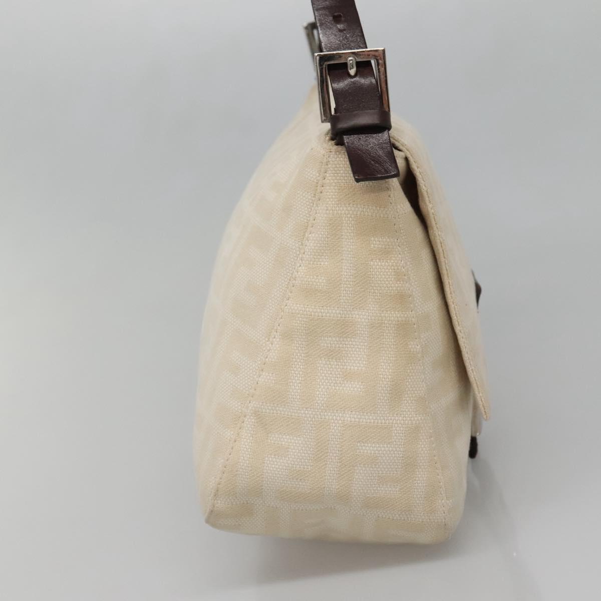 FENDI Zucca Canvas Mamma Baguette Shoulder Bag Beige Silver Auth 138371