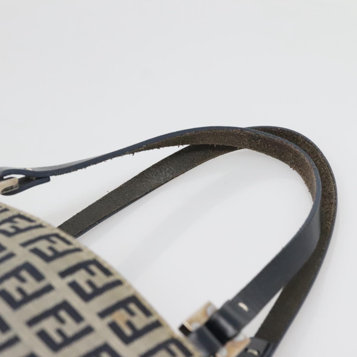 FENDI Zucchino Canvas Hand Bag Navy Silver Auth 138385