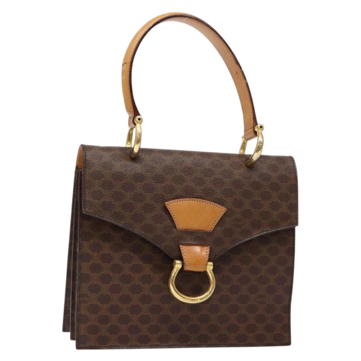 CELINE Macadam Canvas Hand Bag PVC Leather Brown Gold Auth 138386