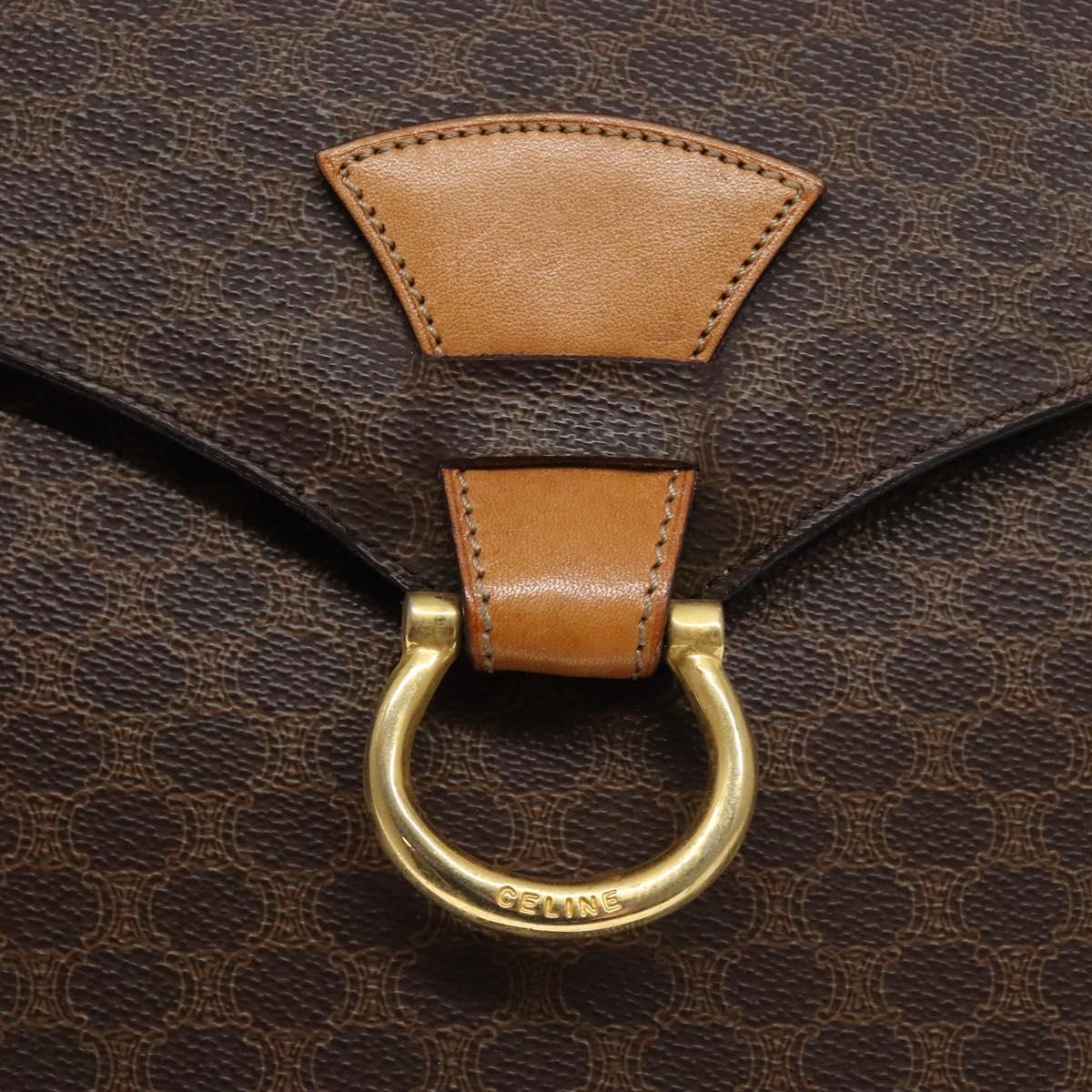 CELINE Macadam Canvas Hand Bag PVC Leather Brown Gold Auth 138386