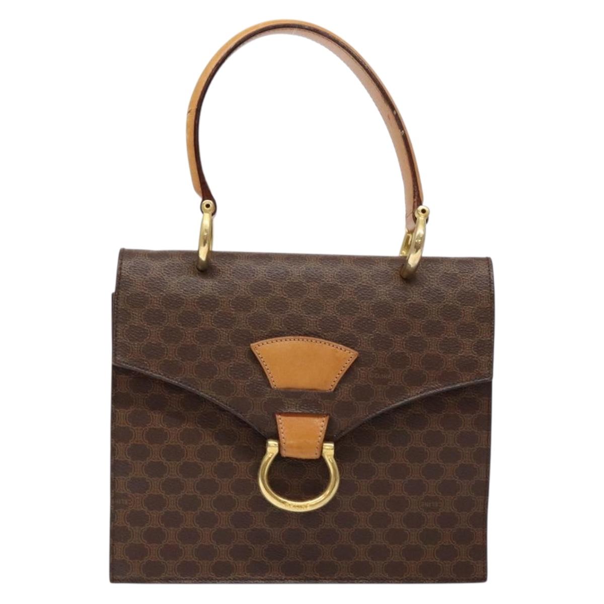 CELINE Macadam Canvas Hand Bag PVC Leather Brown Gold Auth 138386