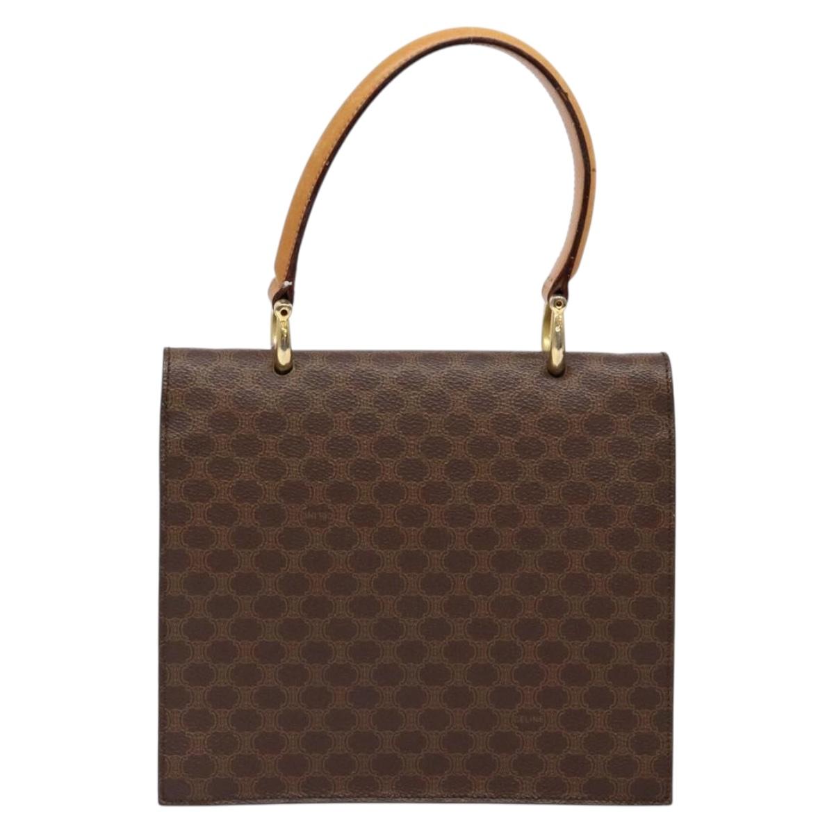 CELINE Macadam Canvas Hand Bag PVC Leather Brown Gold Auth 138386