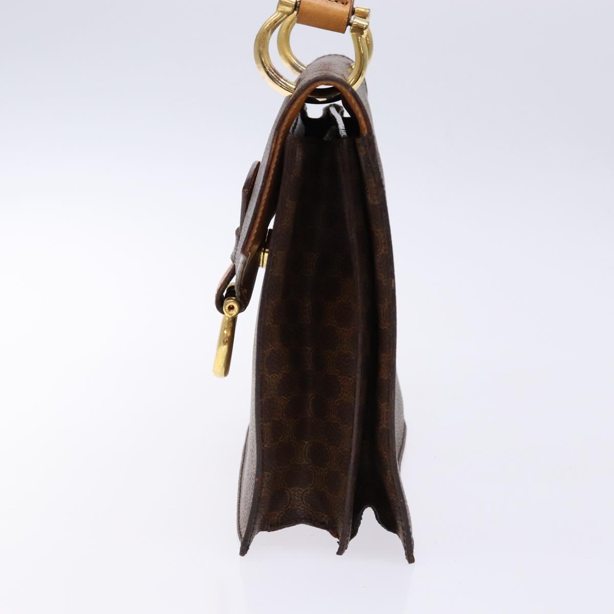 CELINE Macadam Canvas Hand Bag PVC Leather Brown Gold Auth 138386