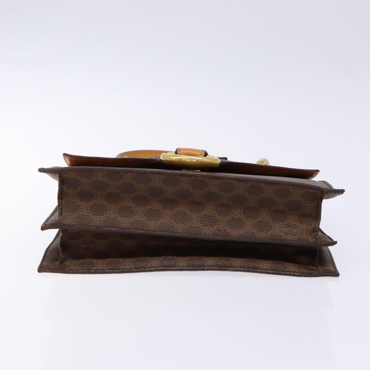 CELINE Macadam Canvas Hand Bag PVC Leather Brown Gold Auth 138386