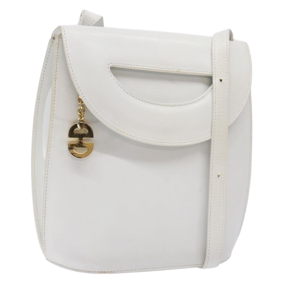 CELINE Shoulder Bag Leather Gold White Auth 138388