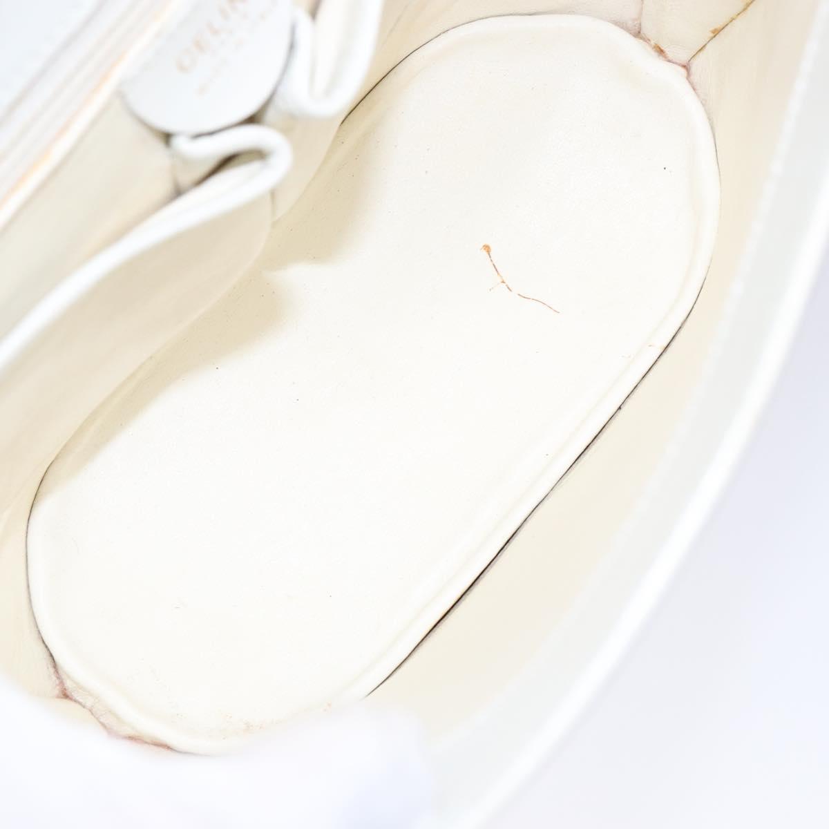 CELINE Shoulder Bag Leather Gold White Auth 138388