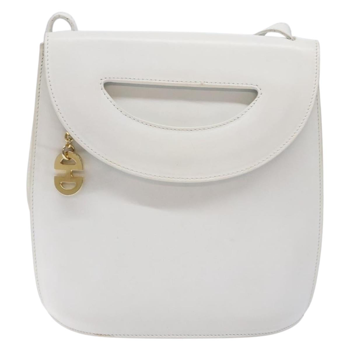 CELINE Shoulder Bag Leather Gold White Auth 138388