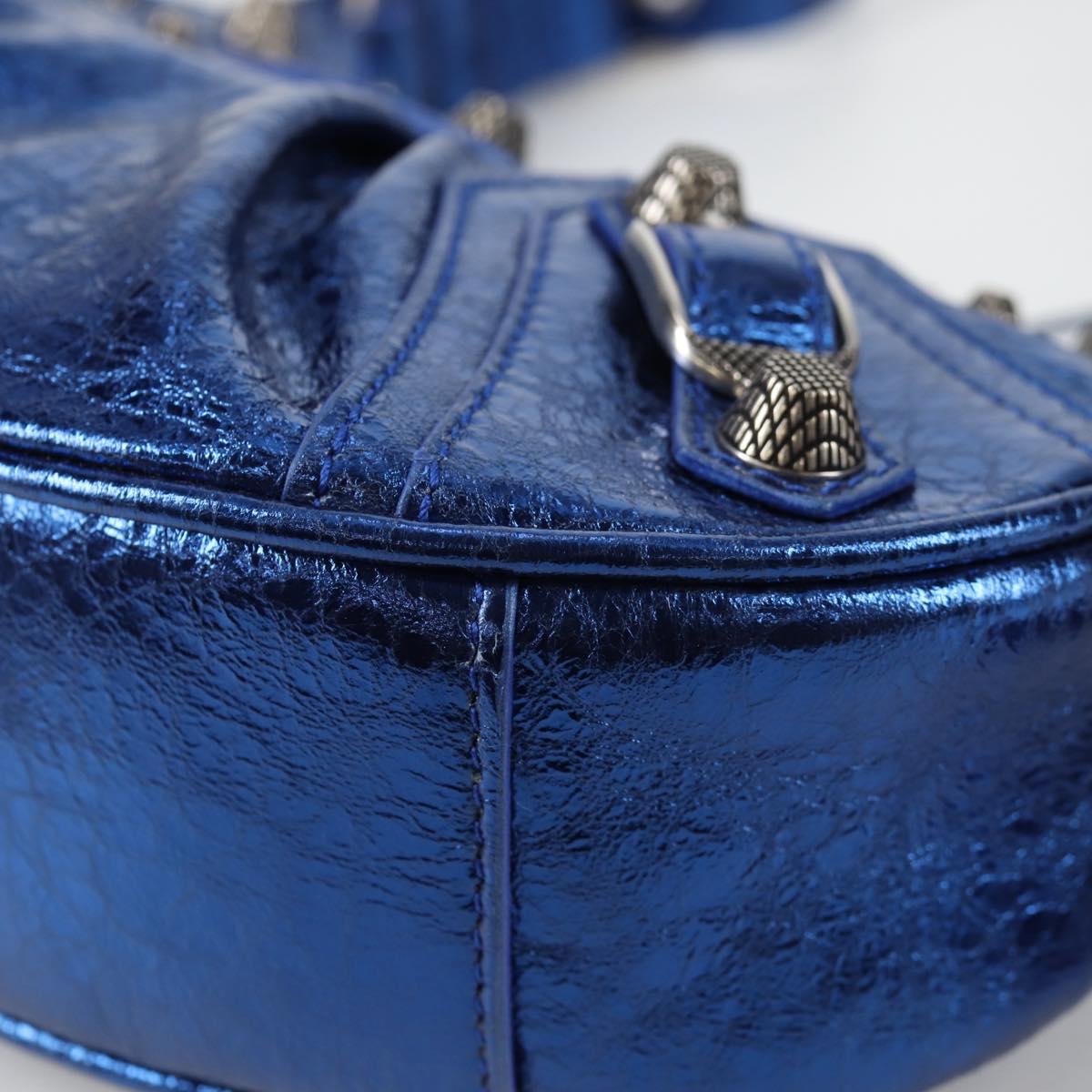 BALENCIAGA luka goal Shoulder Bag Leather Blue 671309 Auth 138394M