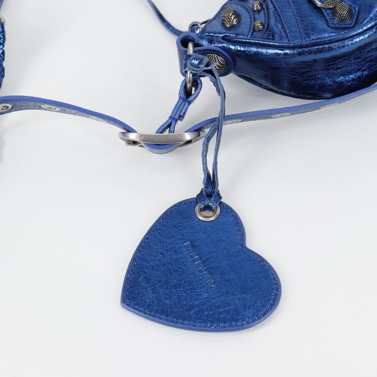 BALENCIAGA luka goal Shoulder Bag Leather Blue 671309 Auth 138394M