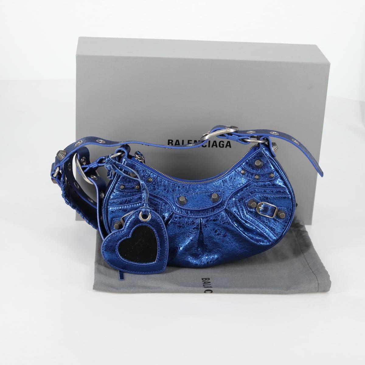 BALENCIAGA luka goal Shoulder Bag Leather Blue 671309 Auth 138394M