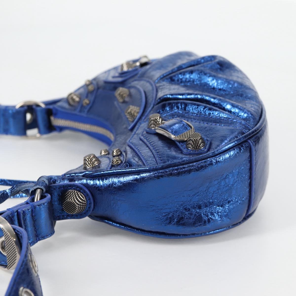 BALENCIAGA luka goal Shoulder Bag Leather Blue 671309 Auth 138394M