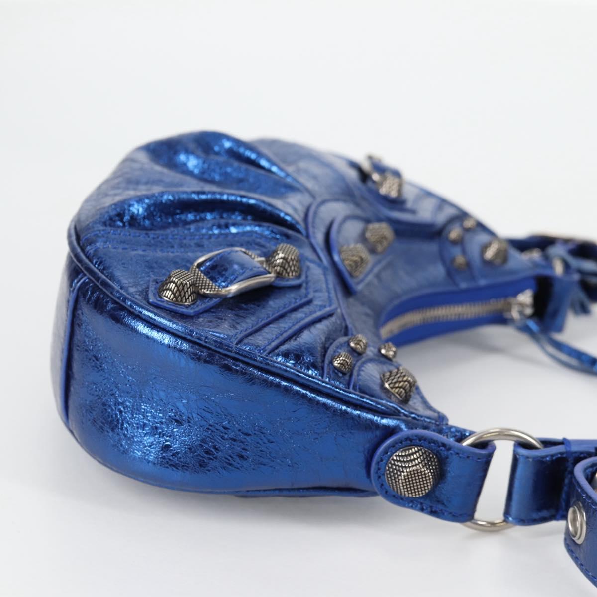 BALENCIAGA luka goal Shoulder Bag Leather Blue 671309 Auth 138394M