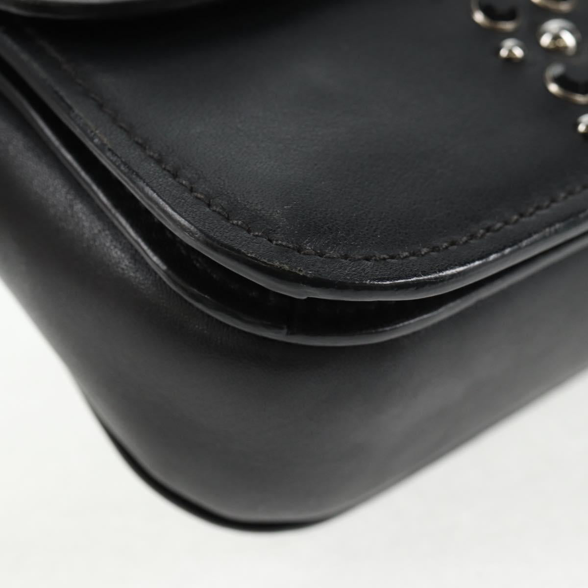 Miu Miu Chain Shoulder Bag Leather Black Silver Auth 138395V