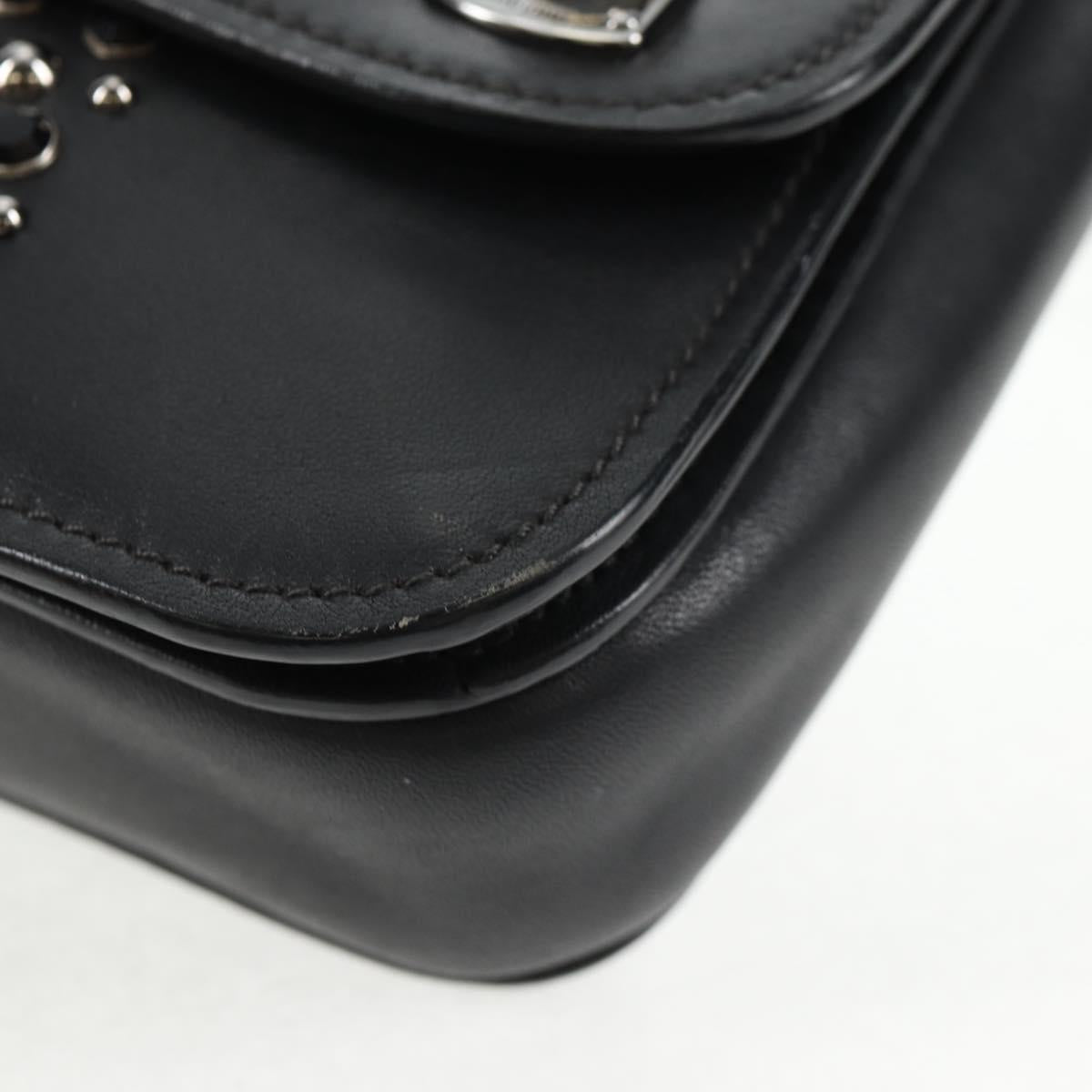 Miu Miu Chain Shoulder Bag Leather Black Silver Auth 138395V