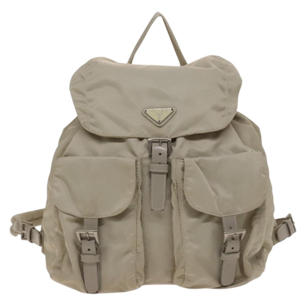 PRADA Backpack Nylon Ivory Silver Auth 138397