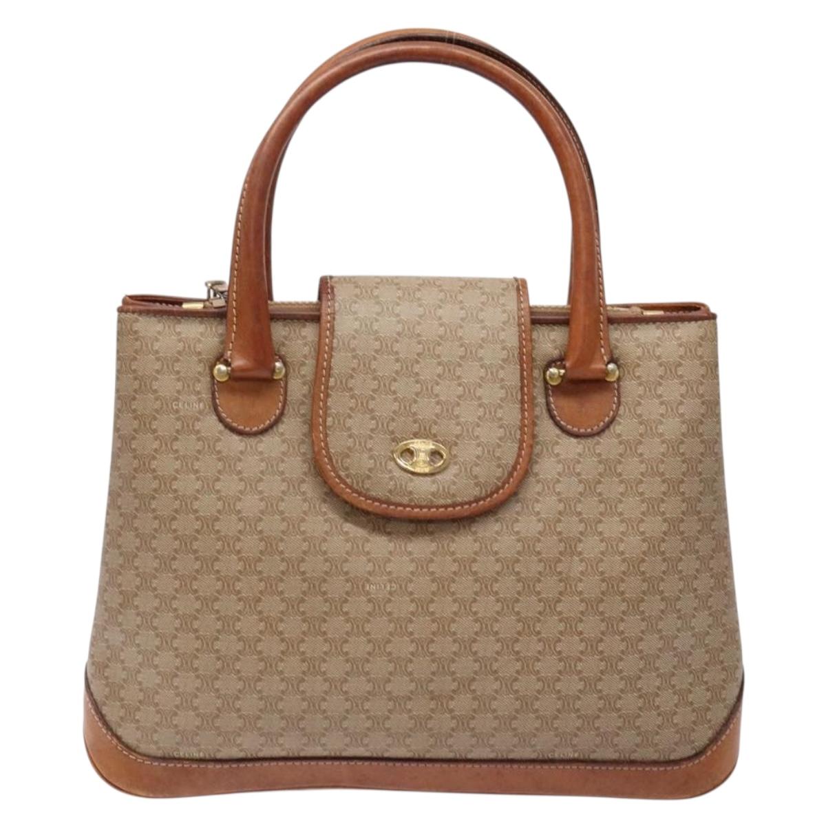 CELINE Macadam Canvas Hand Bag PVC Beige Gold Auth 138406