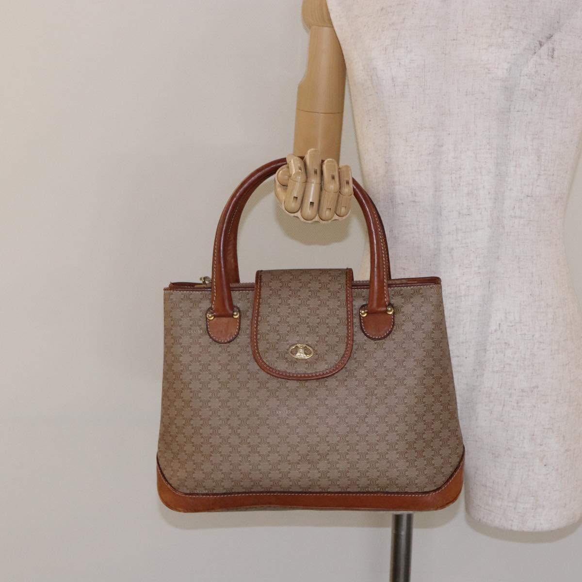 CELINE Macadam Canvas Hand Bag PVC Beige Gold Auth 138406