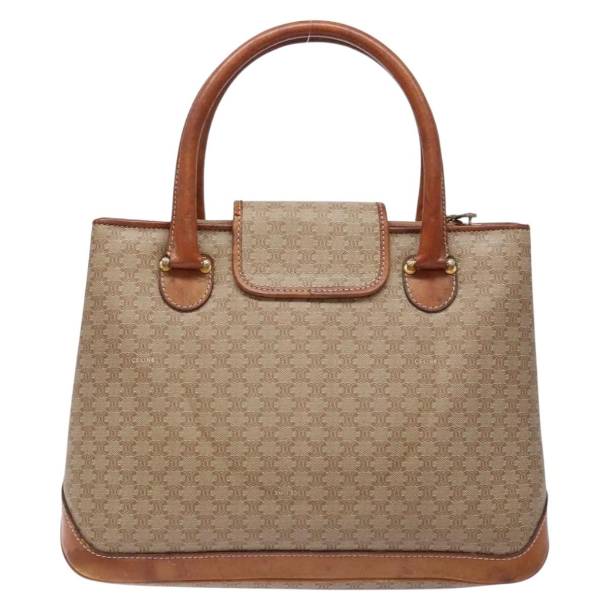 CELINE Macadam Canvas Hand Bag PVC Beige Gold Auth 138406