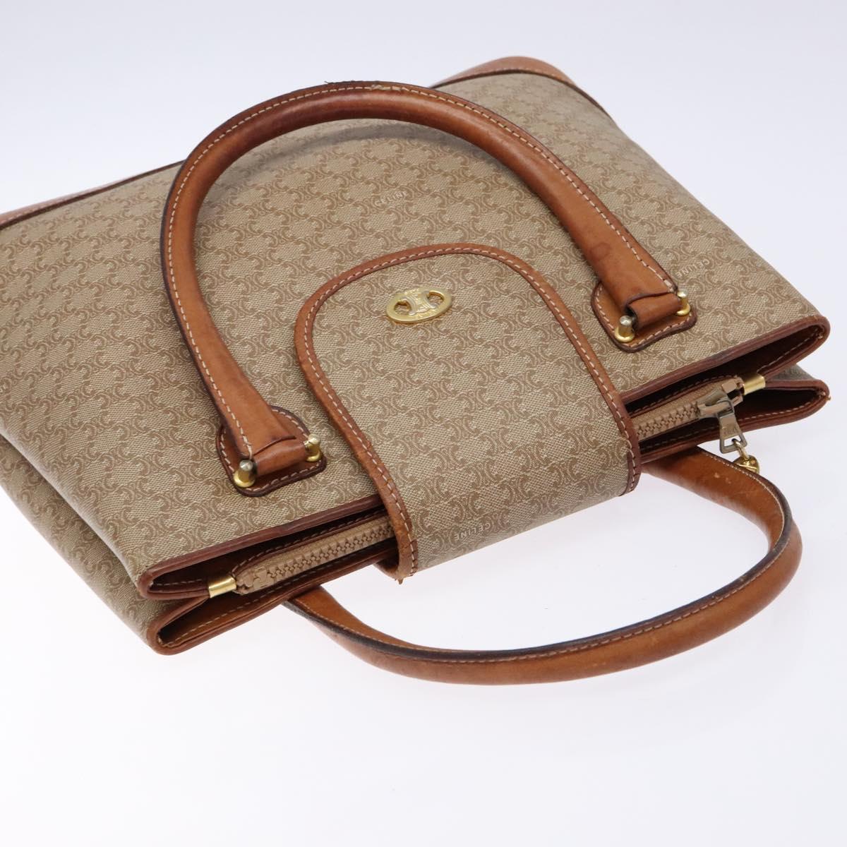 CELINE Macadam Canvas Hand Bag PVC Beige Gold Auth 138406