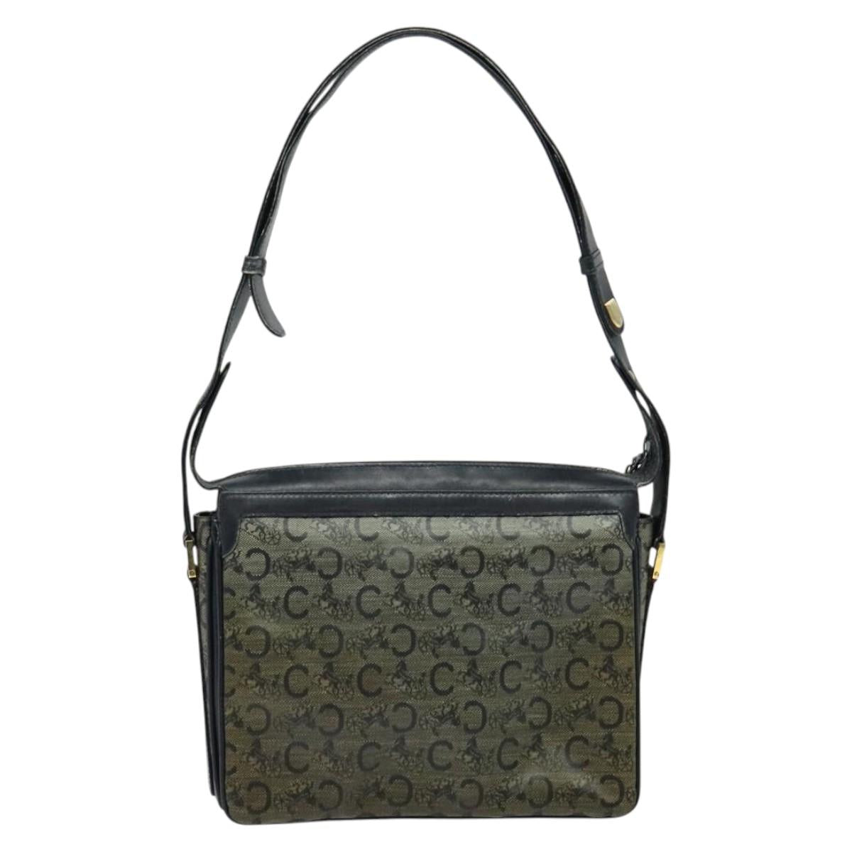 CELINE C Sulky Shoulder Bag PVC Navy Gold Auth 138407