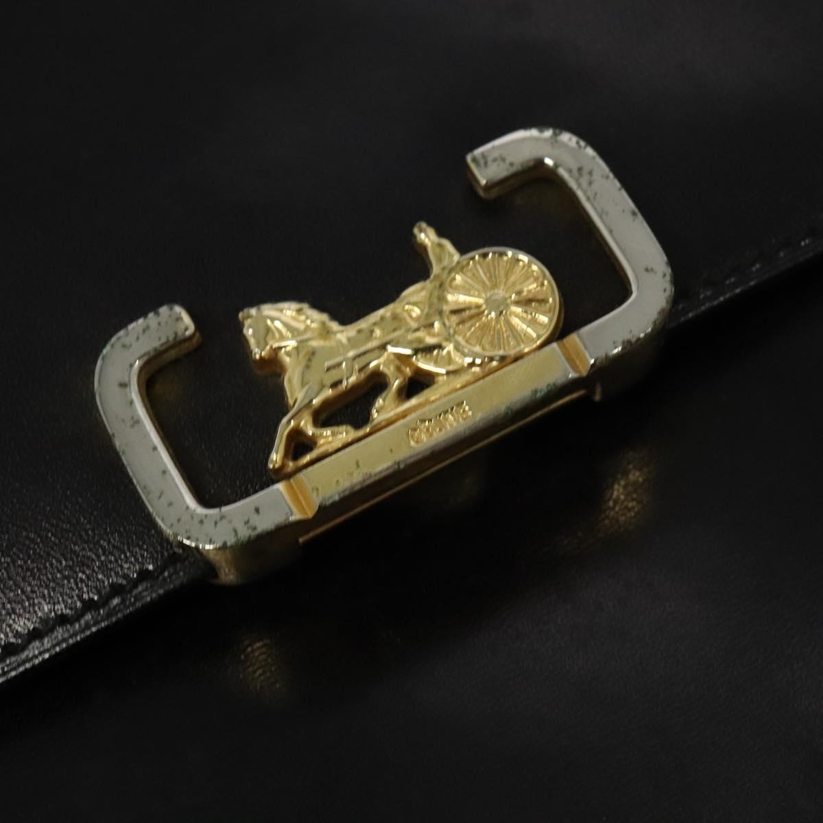 CELINE Shoulder Bag Leather Black Gold Auth 138409