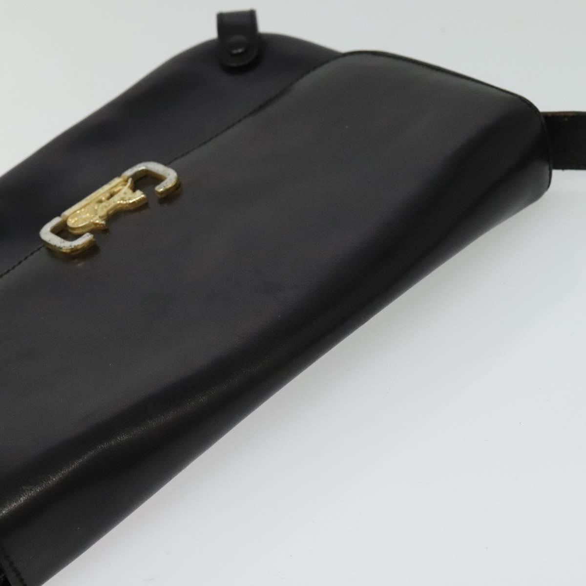 CELINE Shoulder Bag Leather Black Gold Auth 138409