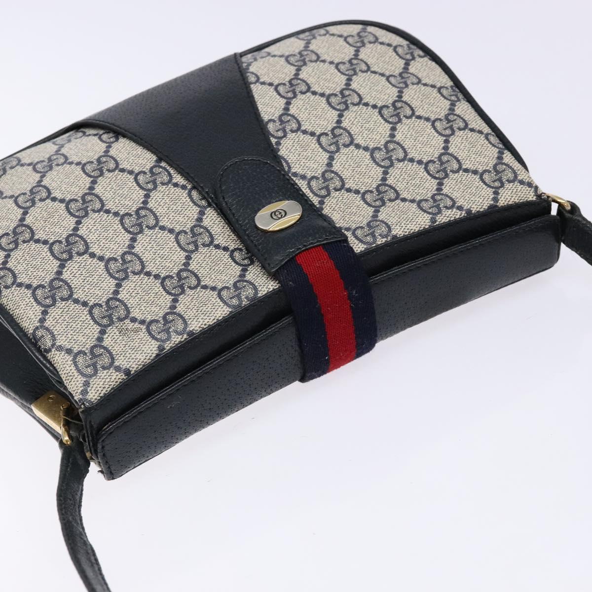 GUCCI GG Supreme Sherry Line Bag PVC Navy Gold Red 10 02 024 Auth 138412