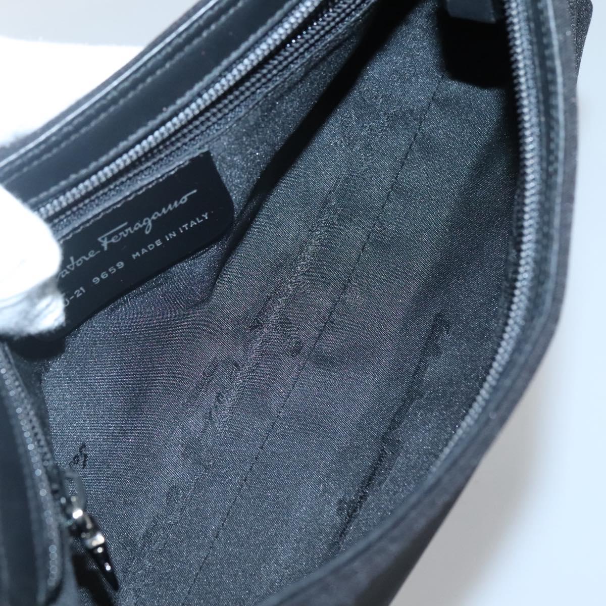 Salvatore Ferragamo Chain Vala Shoulder Bag Nylon Black Silver Auth 138415