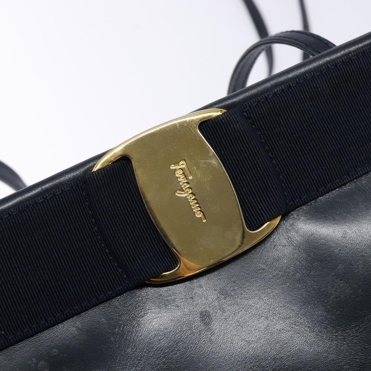 Salvatore Ferragamo Vala Shoulder Bag Leather Black Gold Auth 138416