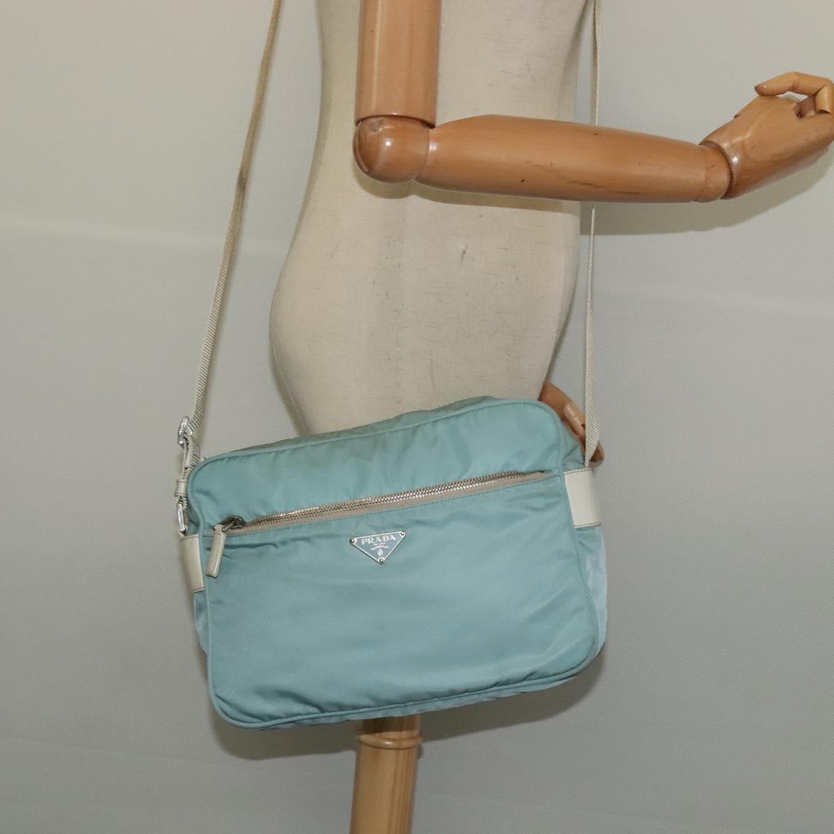 PRADA Shoulder Bag Nylon Light Blue Silver Auth 138419