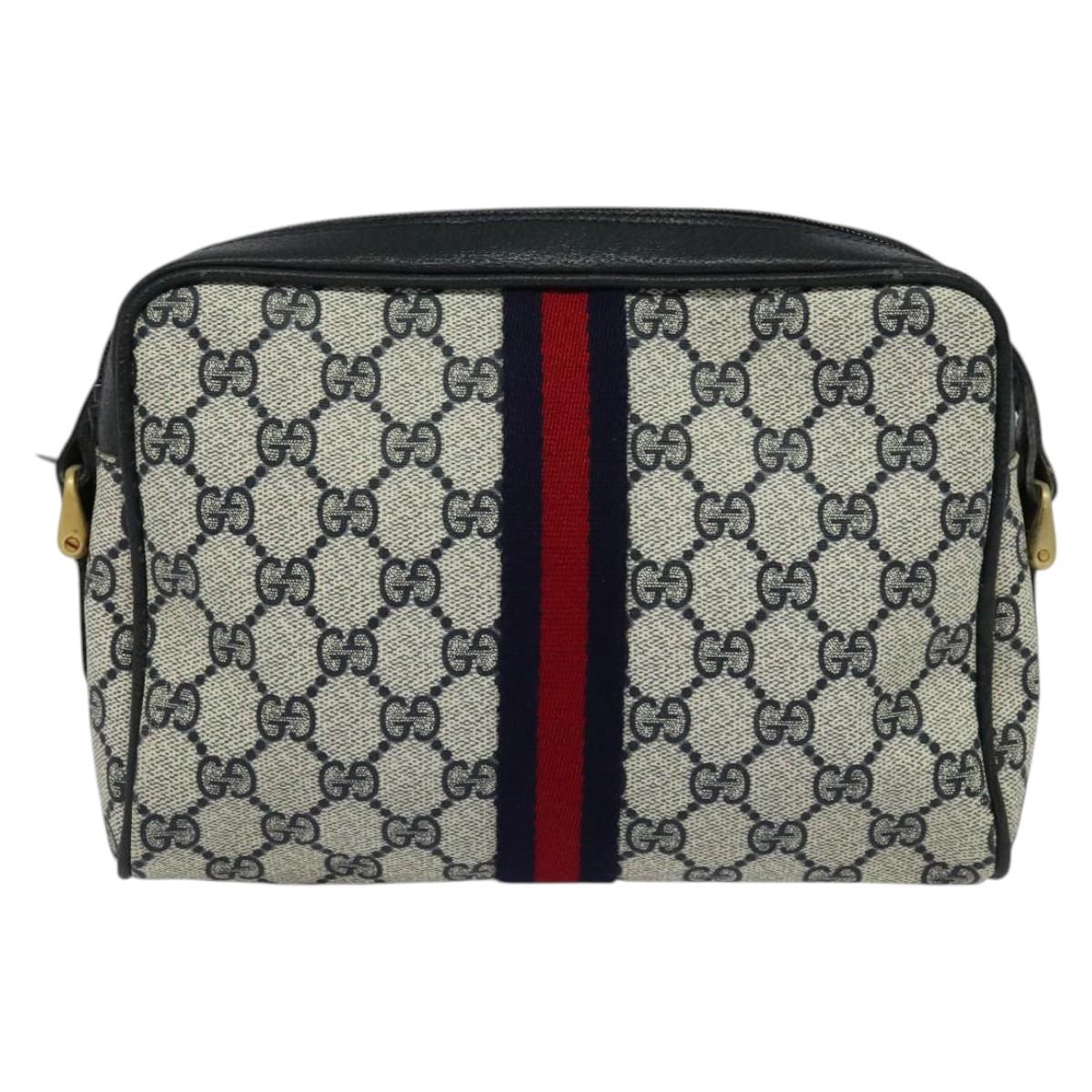 GUCCI GG Supreme Sherry Line Shoulder Bag PVC Navy Gold Red Auth 138452