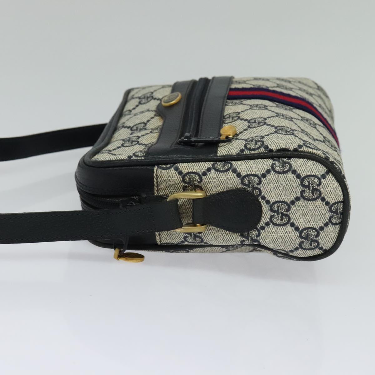 GUCCI GG Supreme Sherry Line Shoulder Bag PVC Navy Gold Red Auth 138452