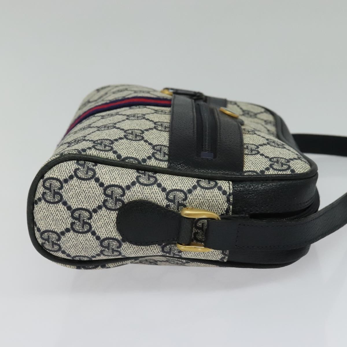 GUCCI GG Supreme Sherry Line Shoulder Bag PVC Navy Gold Red Auth 138452