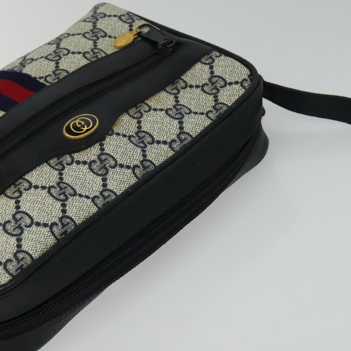 GUCCI GG Supreme Sherry Line Shoulder Bag PVC Navy Gold Red Auth 138452