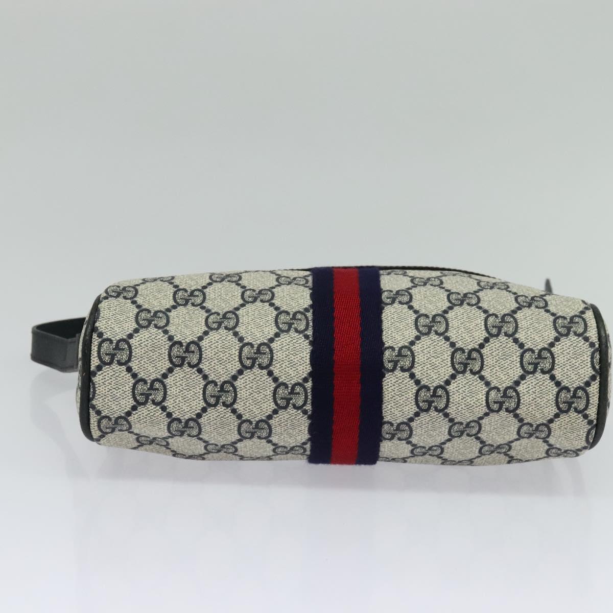 GUCCI GG Supreme Sherry Line Shoulder Bag PVC Navy Gold Red Auth 138452