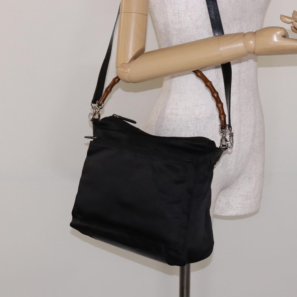 GUCCI Bamboo Hand Bag Nylon 2way Black Silver 000 2404 0509 Auth 138453
