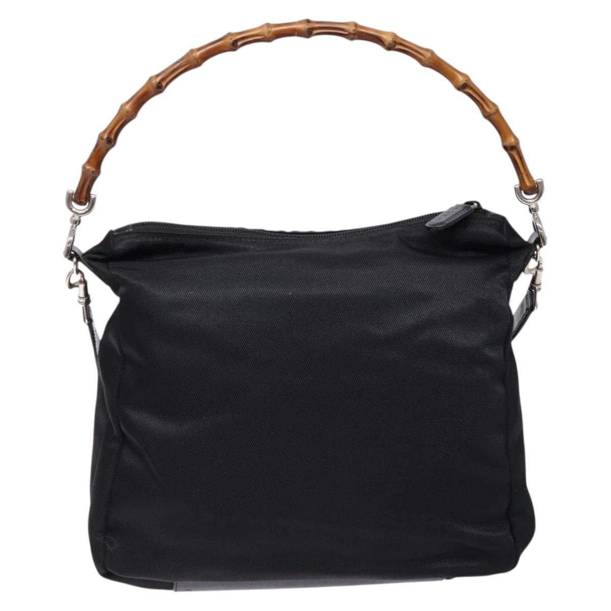 GUCCI Bamboo Hand Bag Nylon 2way Black Silver 000 2404 0509 Auth 138453