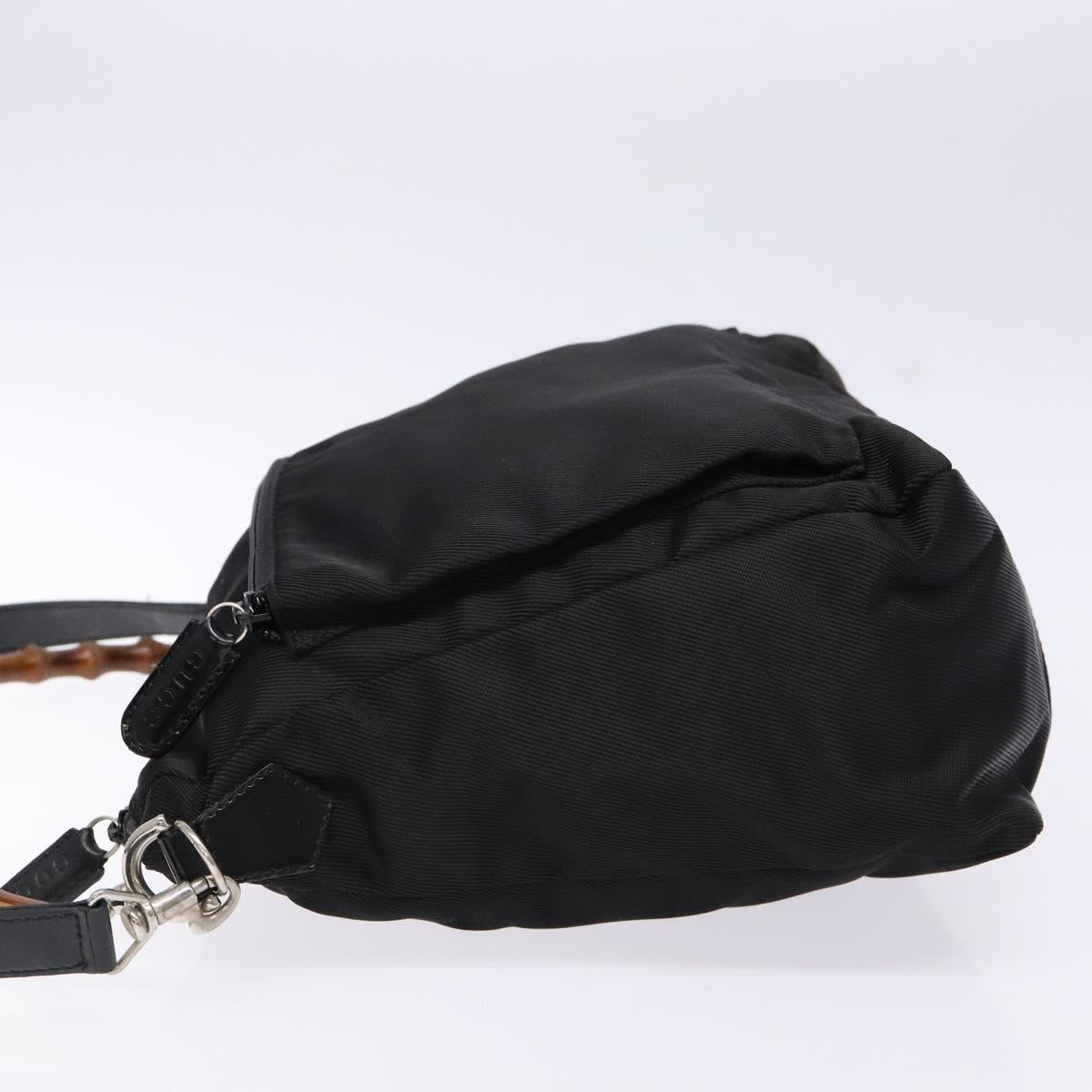 GUCCI Bamboo Hand Bag Nylon 2way Black Silver 000 2404 0509 Auth 138453