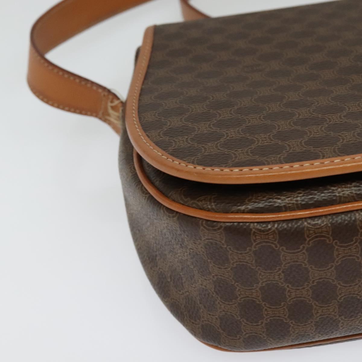 CELINE Macadam Canvas Shoulder Bag PVC Leather Brown Gold Auth 138456