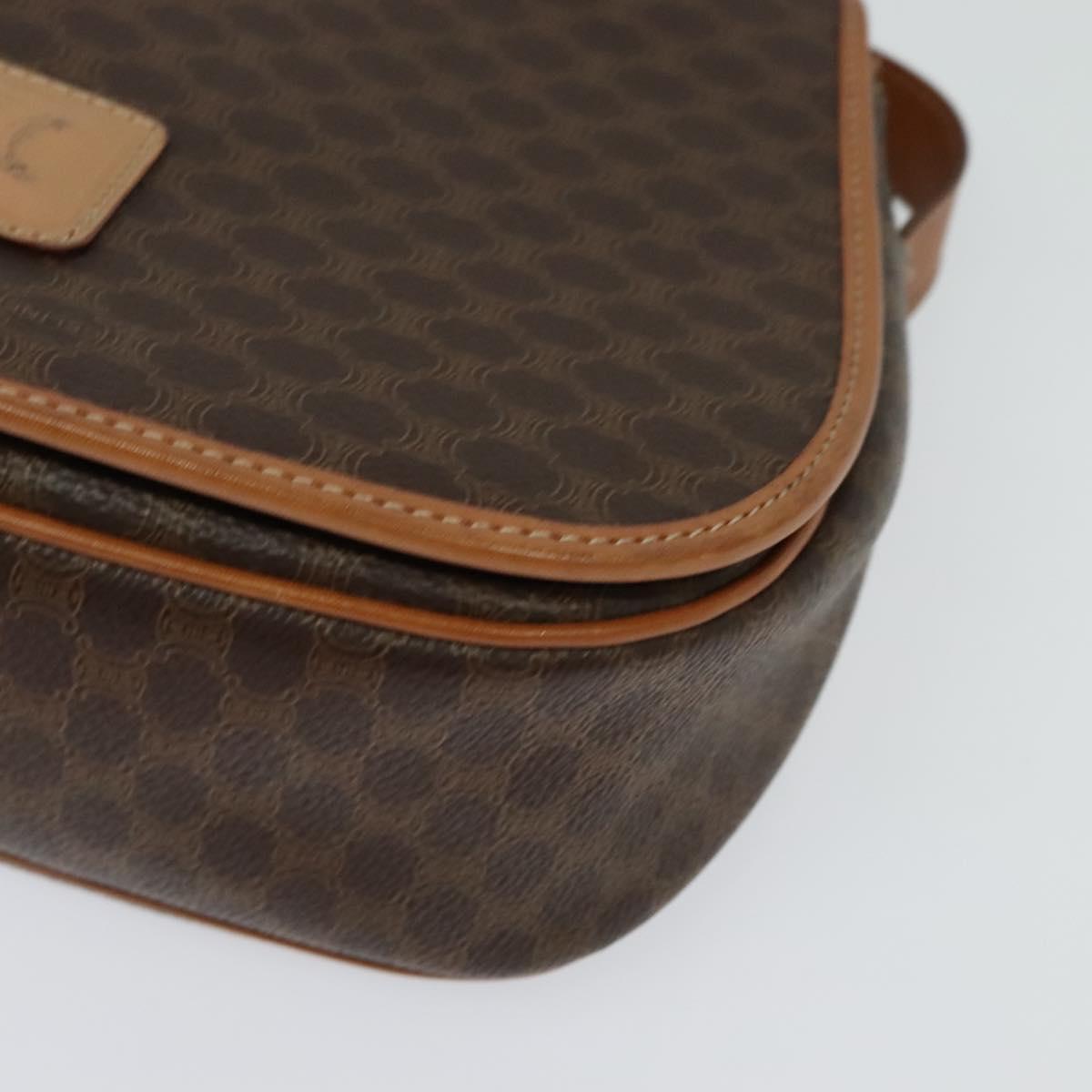 CELINE Macadam Canvas Shoulder Bag PVC Leather Brown Gold Auth 138456