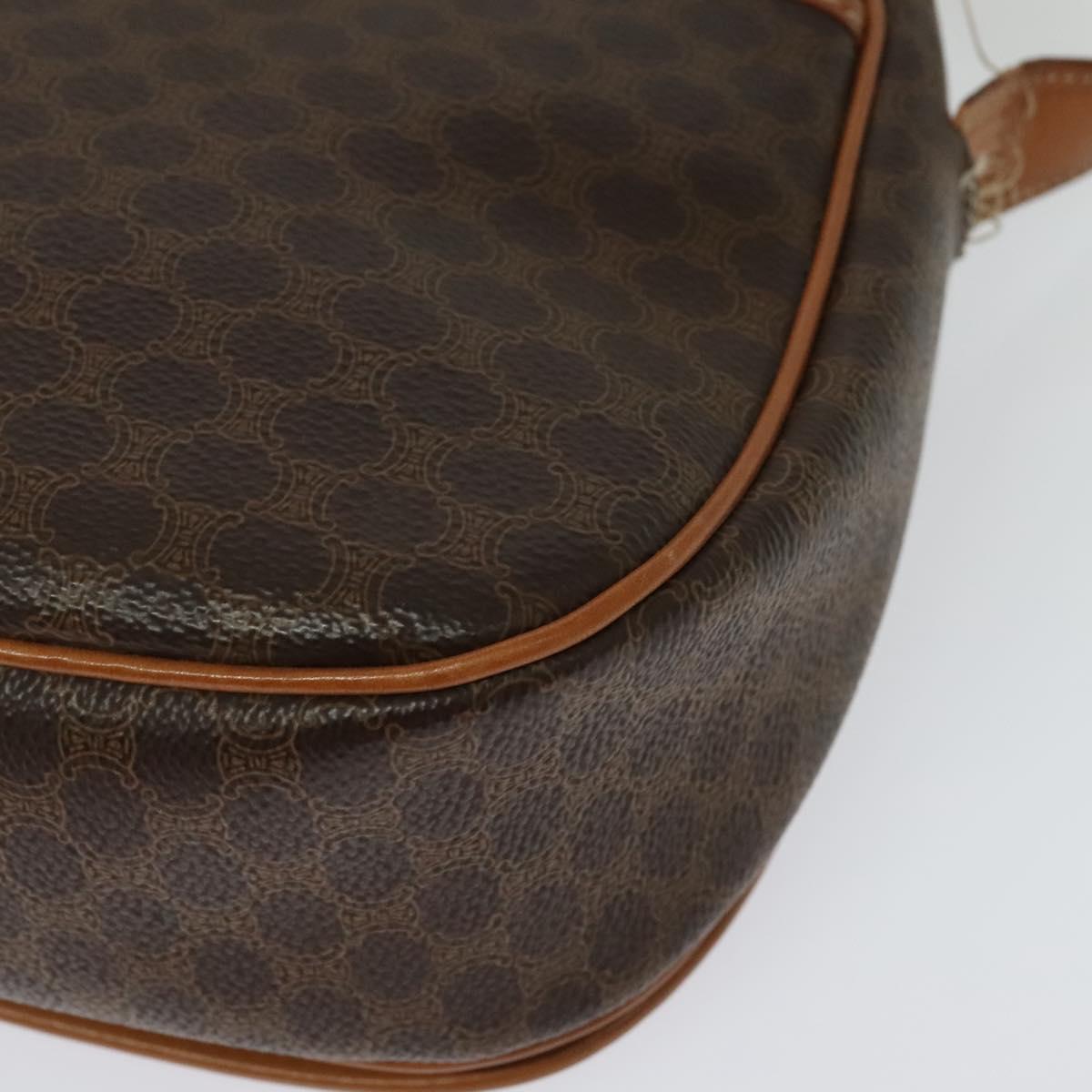 CELINE Macadam Canvas Shoulder Bag PVC Leather Brown Gold Auth 138456