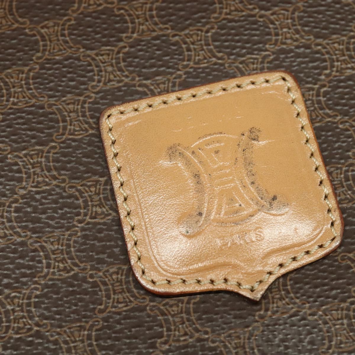 CELINE Macadam Canvas Shoulder Bag PVC Leather Brown Gold Auth 138456