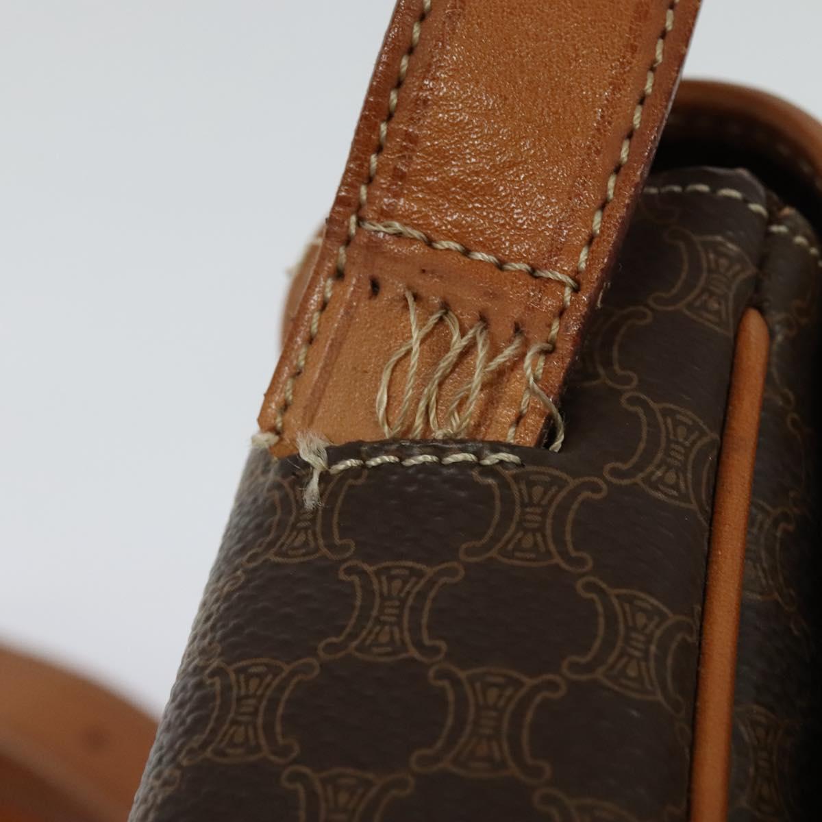 CELINE Macadam Canvas Shoulder Bag PVC Leather Brown Gold Auth 138456