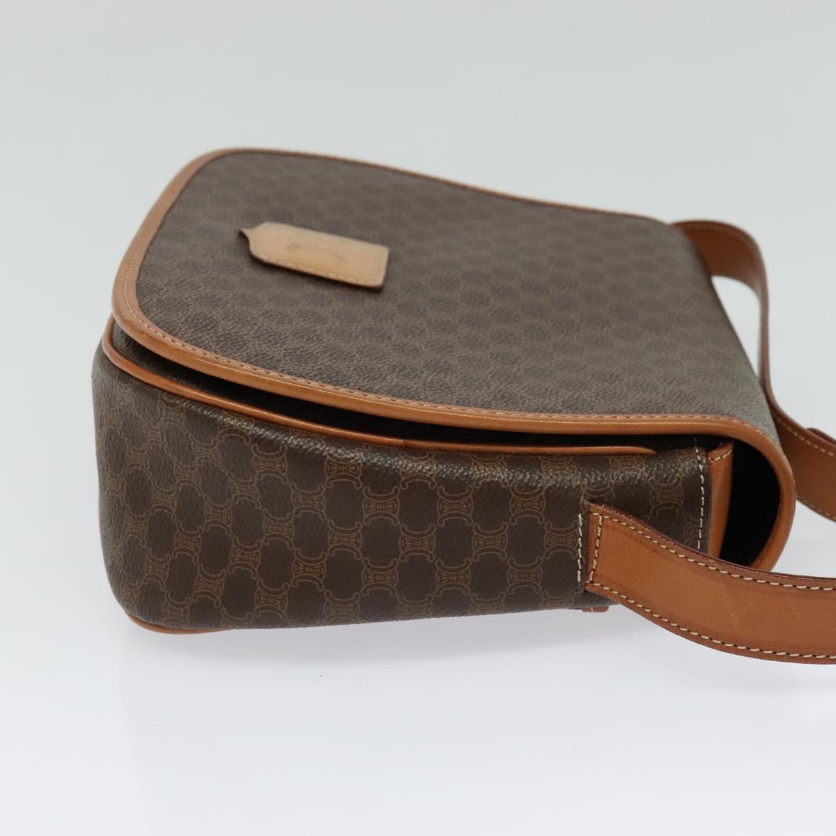 CELINE Macadam Canvas Shoulder Bag PVC Leather Brown Gold Auth 138456