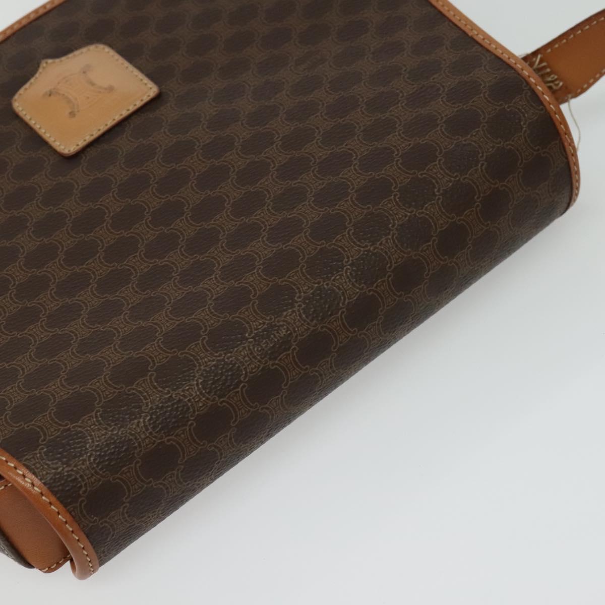 CELINE Macadam Canvas Shoulder Bag PVC Leather Brown Gold Auth 138456