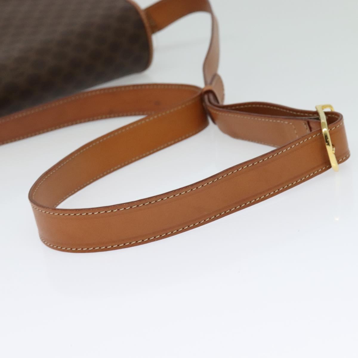 CELINE Macadam Canvas Shoulder Bag PVC Leather Brown Gold Auth 138456