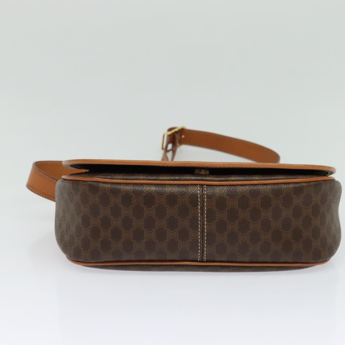 CELINE Macadam Canvas Shoulder Bag PVC Leather Brown Gold Auth 138456