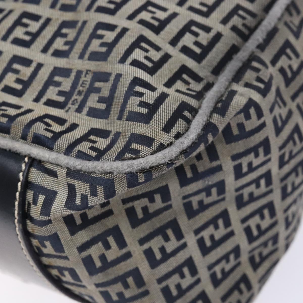 FENDI Zucchino Canvas Tote Bag Navy Silver Auth 138460