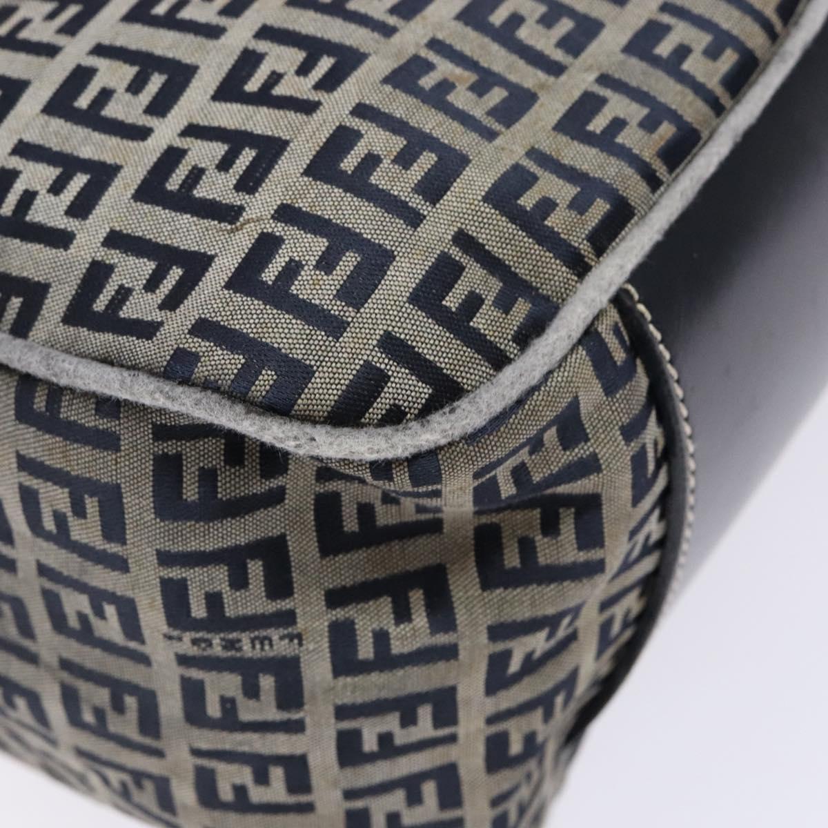 FENDI Zucchino Canvas Tote Bag Navy Silver Auth 138460